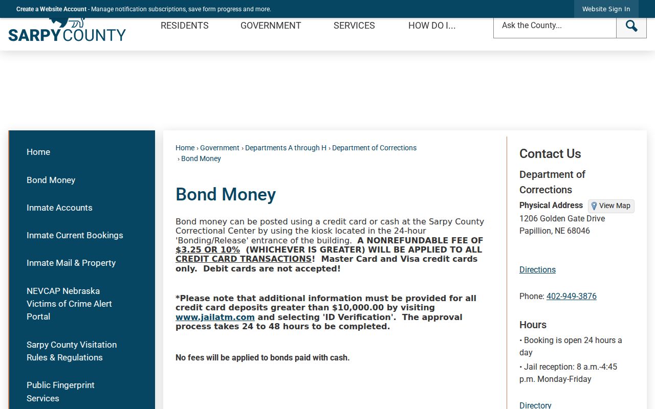 Sarpy County warrant records bond and release instructions