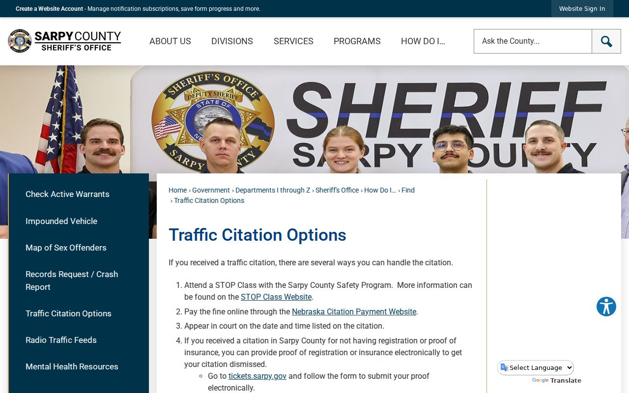 Sarpy County traffic warrant records citation options