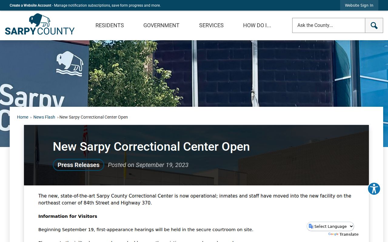 Sarpy County active warrant search correctional center context