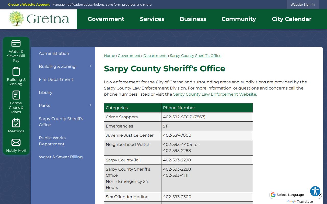 Gretna warrant records Sarpy County Sheriff service
