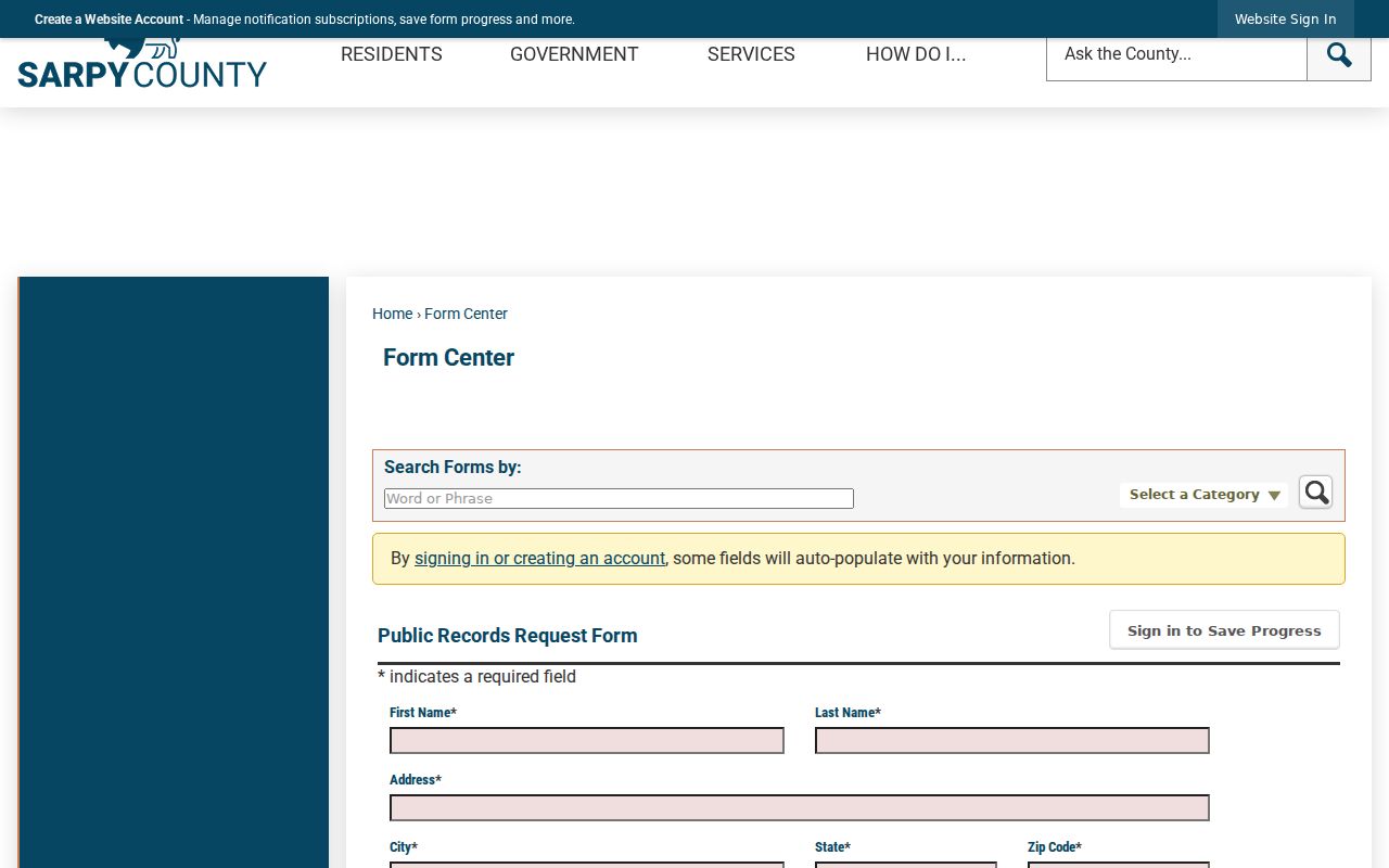 Sarpy County municipal warrant records public-records form