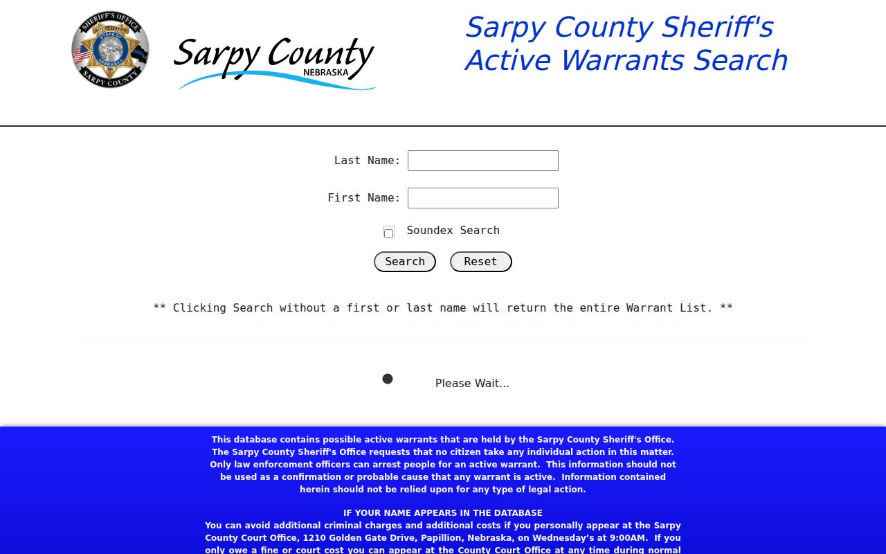Sarpy County active warrant search portal